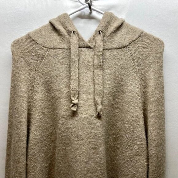 H&M Hooded Sweater Women's Small Oatmeal Heather Oversized Fine Knit Pullover - Picture 2 of 9